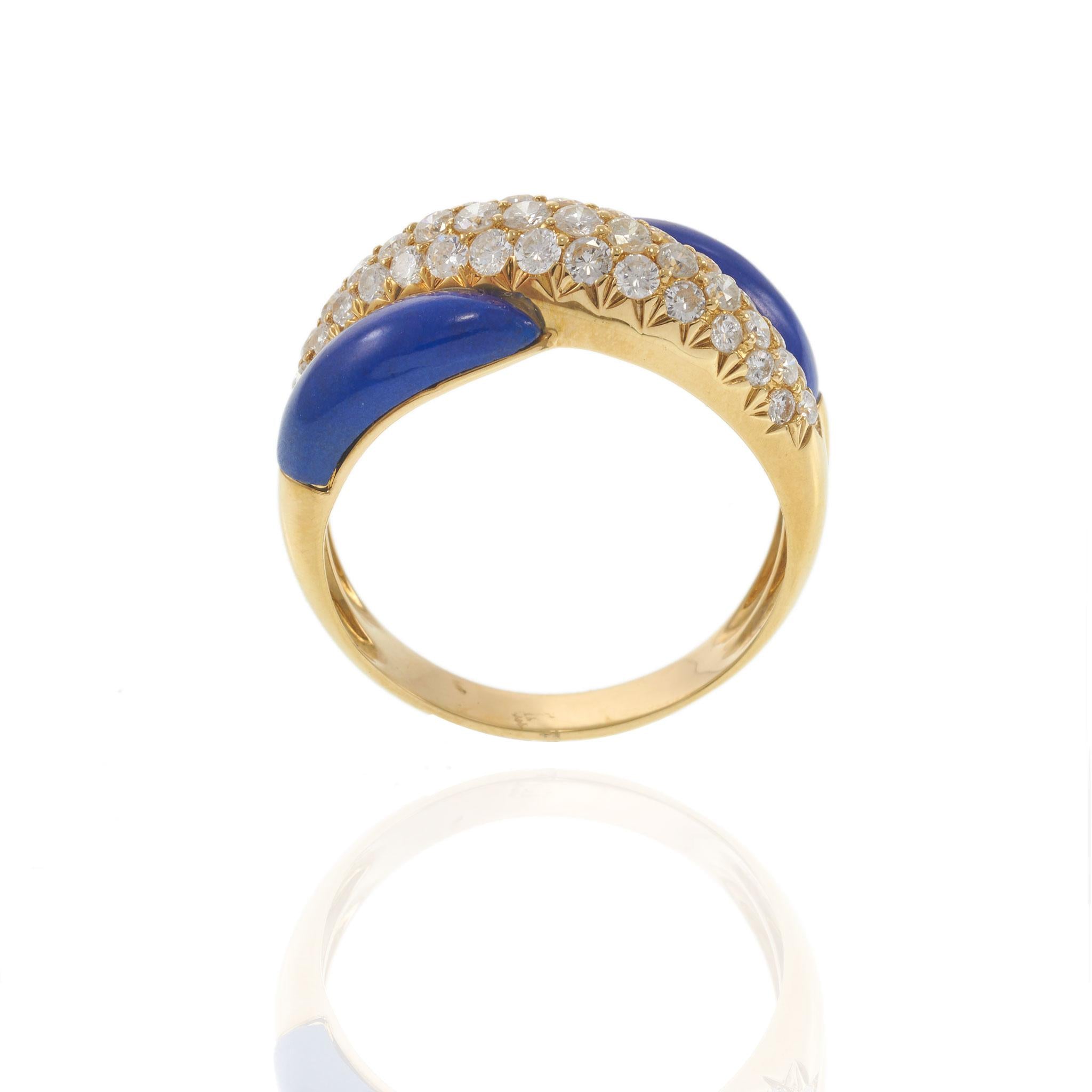 18KT Yellow Gold Lapis Lazuli and Diamond Crossover Ring