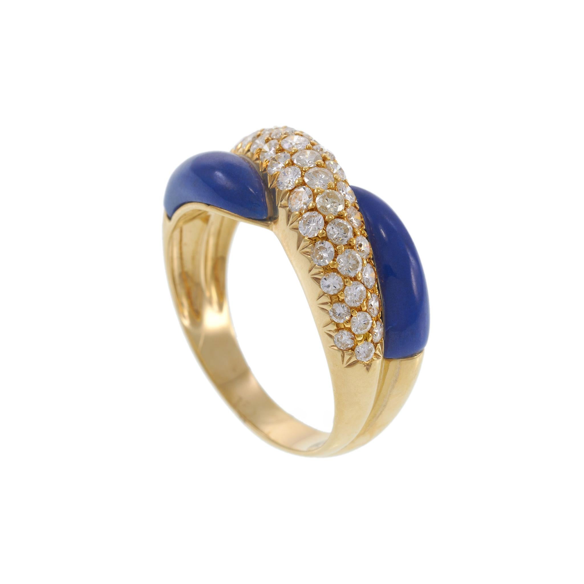 18KT Yellow Gold Lapis Lazuli and Diamond Crossover Ring