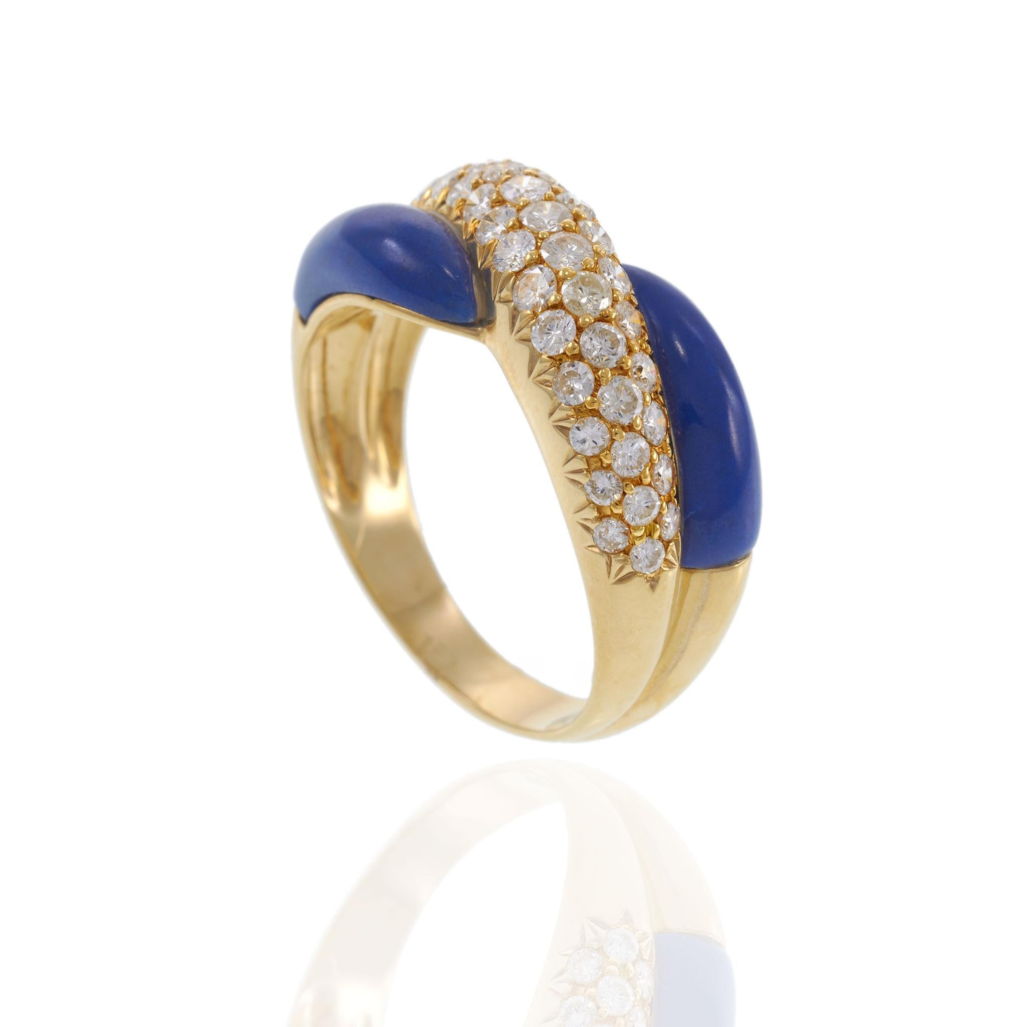 18KT Yellow Gold Lapis Lazuli and Diamond Crossover Ring
