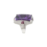 Retro Era 18KT White Gold Amethyst, Diamond, and Ruby Double Halo Filigree Cocktail Ring