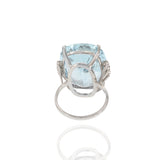 Estate Retro Era 18KT White Gold Natural Aquamarine And Diamond Ring