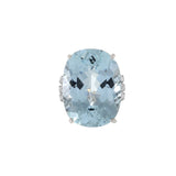 Estate Retro Era 18KT White Gold Natural Aquamarine And Diamond Ring