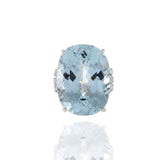 Estate Retro Era 18KT White Gold Natural Aquamarine And Diamond Ring