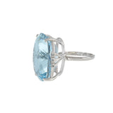 Estate Retro Era 18KT White Gold Natural Aquamarine And Diamond Ring