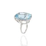 Estate Retro Era 18KT White Gold Natural Aquamarine And Diamond Ring