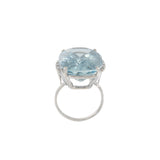 Estate Retro Era 18KT White Gold Natural Aquamarine And Diamond Ring