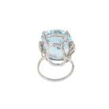 Estate Retro Era 18KT White Gold Natural Aquamarine And Diamond Ring