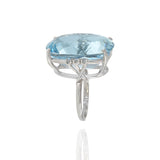 Estate Retro Era 18KT White Gold Natural Aquamarine And Diamond Ring