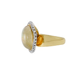 Vintage 18KT Yellow Gold Sliding Cabochon Rutilated Quartz And Diamond Ring