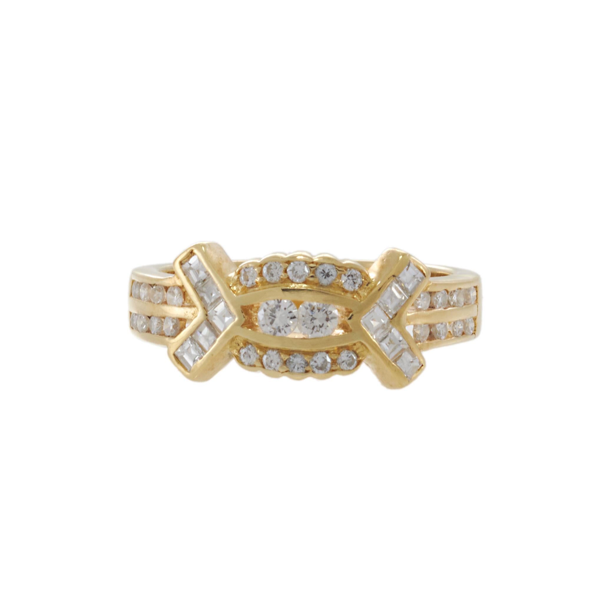 Estate 18KT Yellow Gold Round & Asscher Cut Diamond Ring