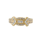 Estate 18KT Yellow Gold Round & Asscher Cut Diamond Ring