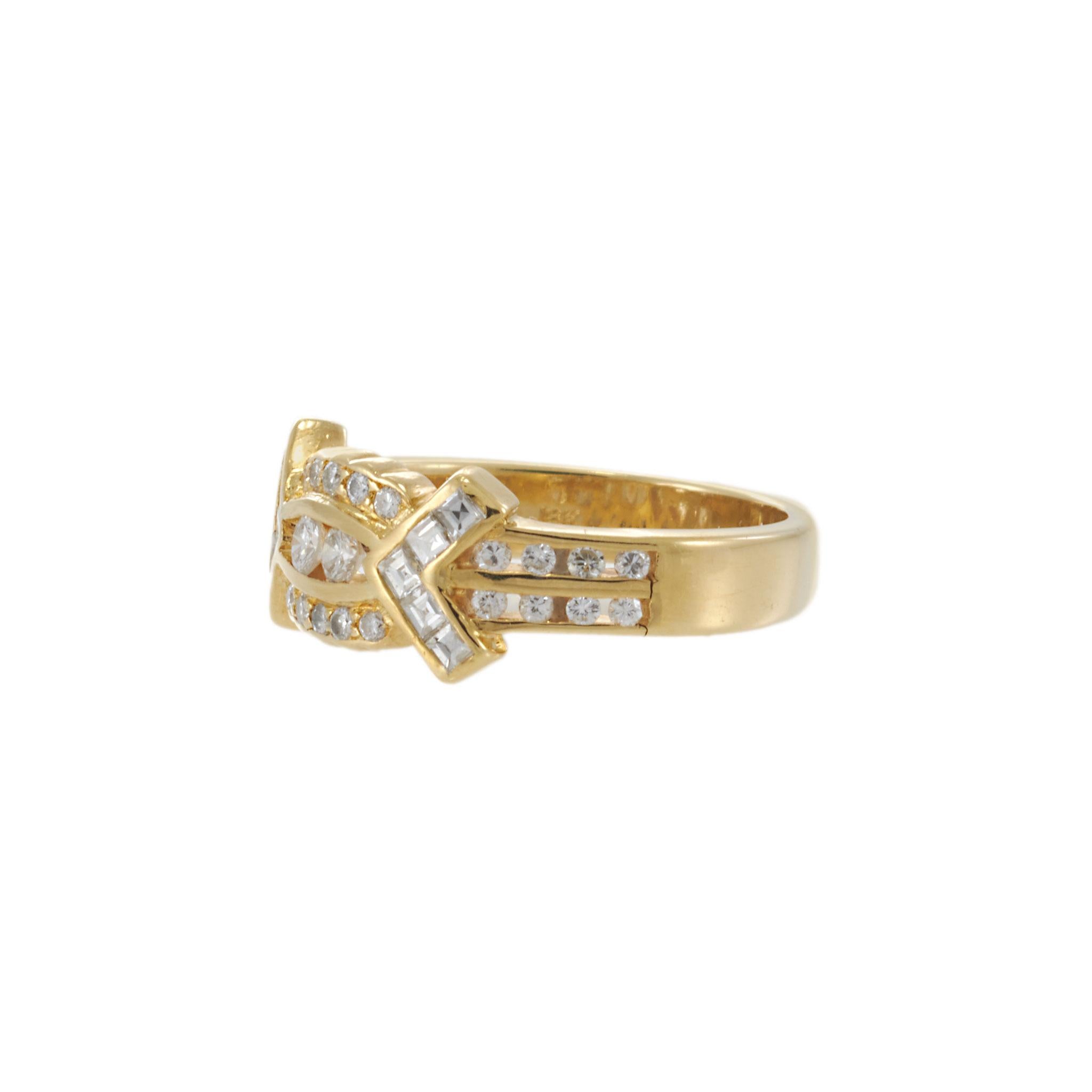 Estate 18KT Yellow Gold Round & Asscher Cut Diamond Ring
