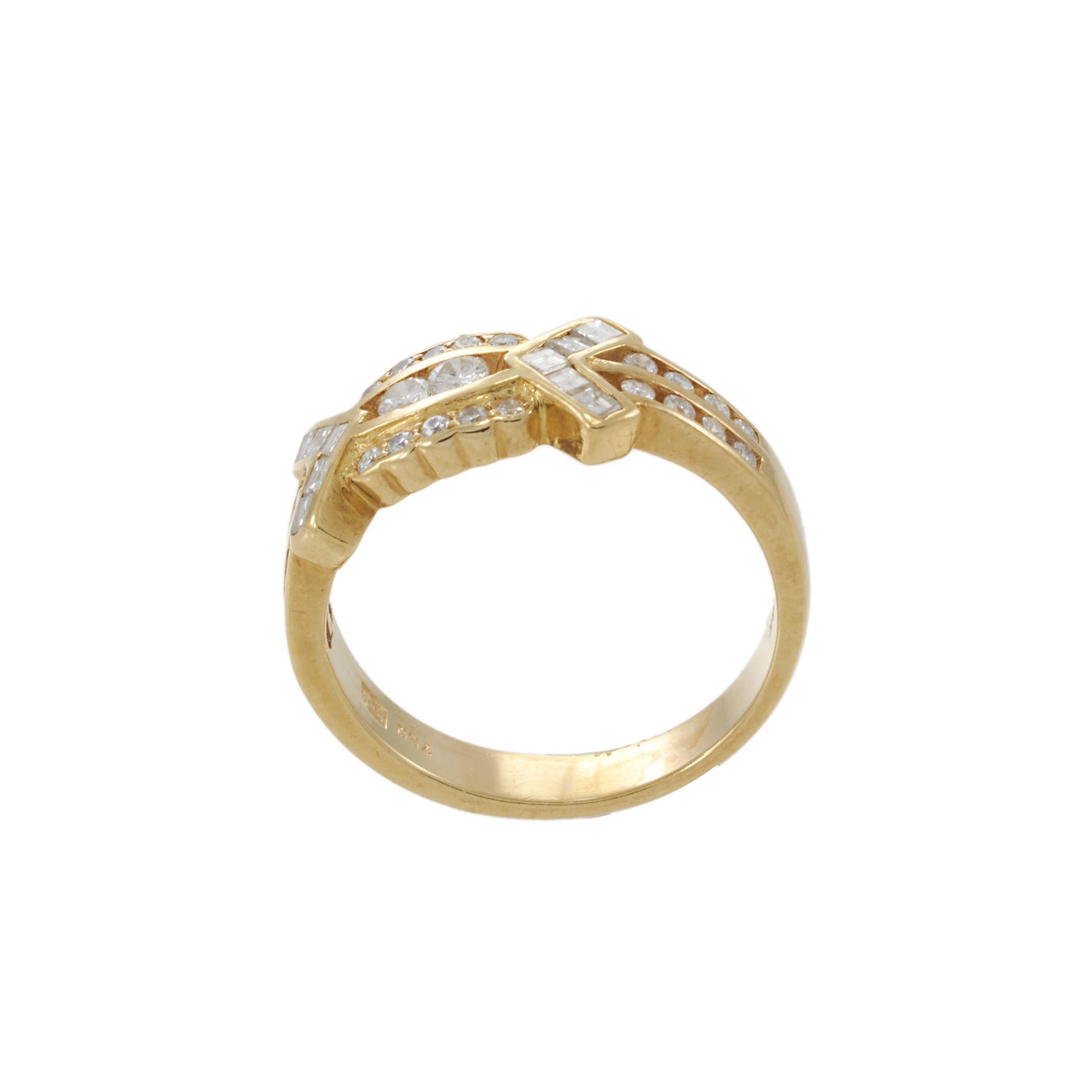 Estate 18KT Yellow Gold Round & Asscher Cut Diamond Ring