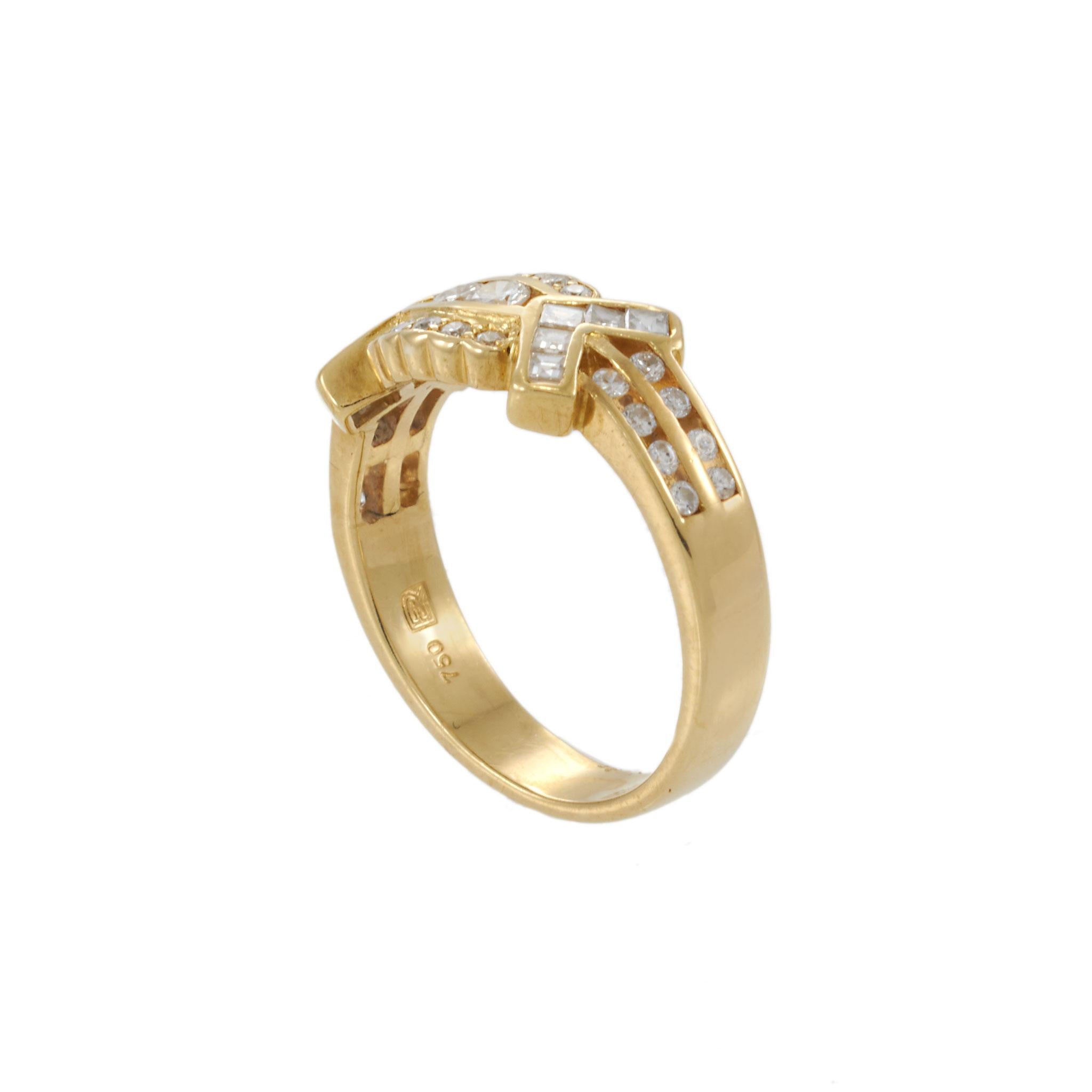 Estate 18KT Yellow Gold Round & Asscher Cut Diamond Ring