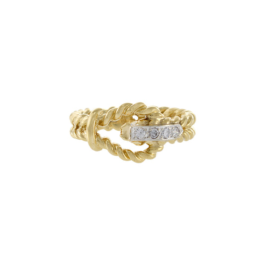 Vintage 1970s 18KT Yellow Gold Diamond Rope Ring