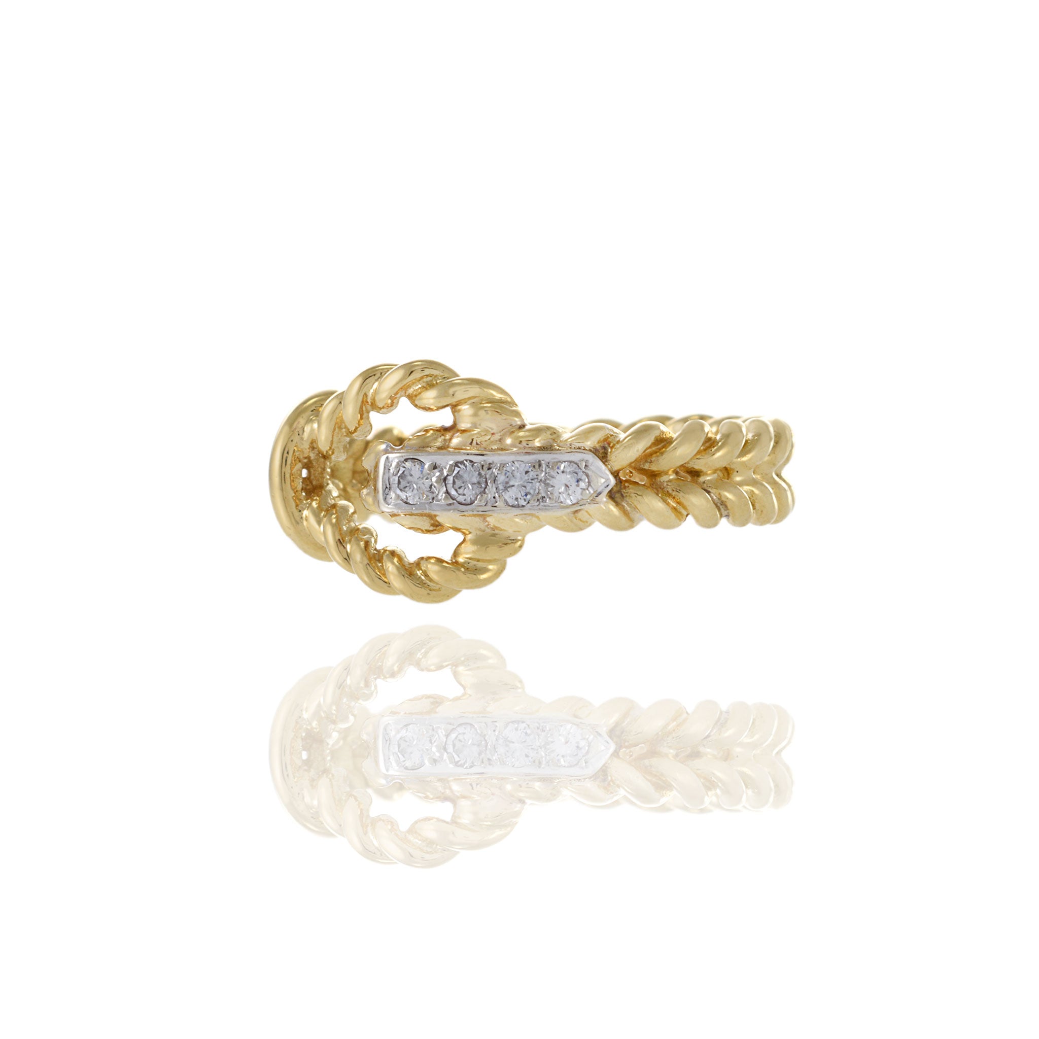 Vintage 1970s 18KT Yellow Gold Diamond Rope Ring