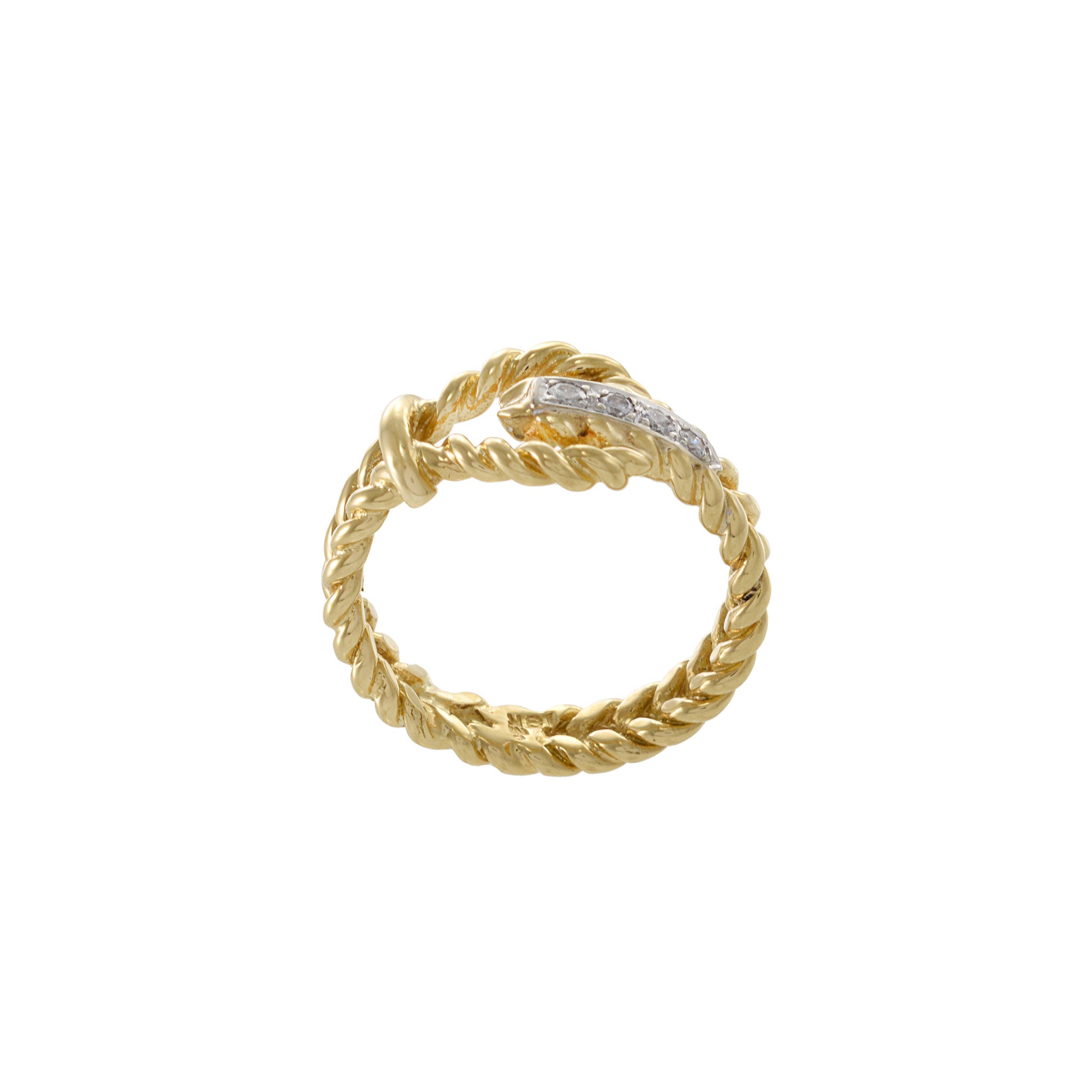 Vintage 1970s 18KT Yellow Gold Diamond Rope Ring