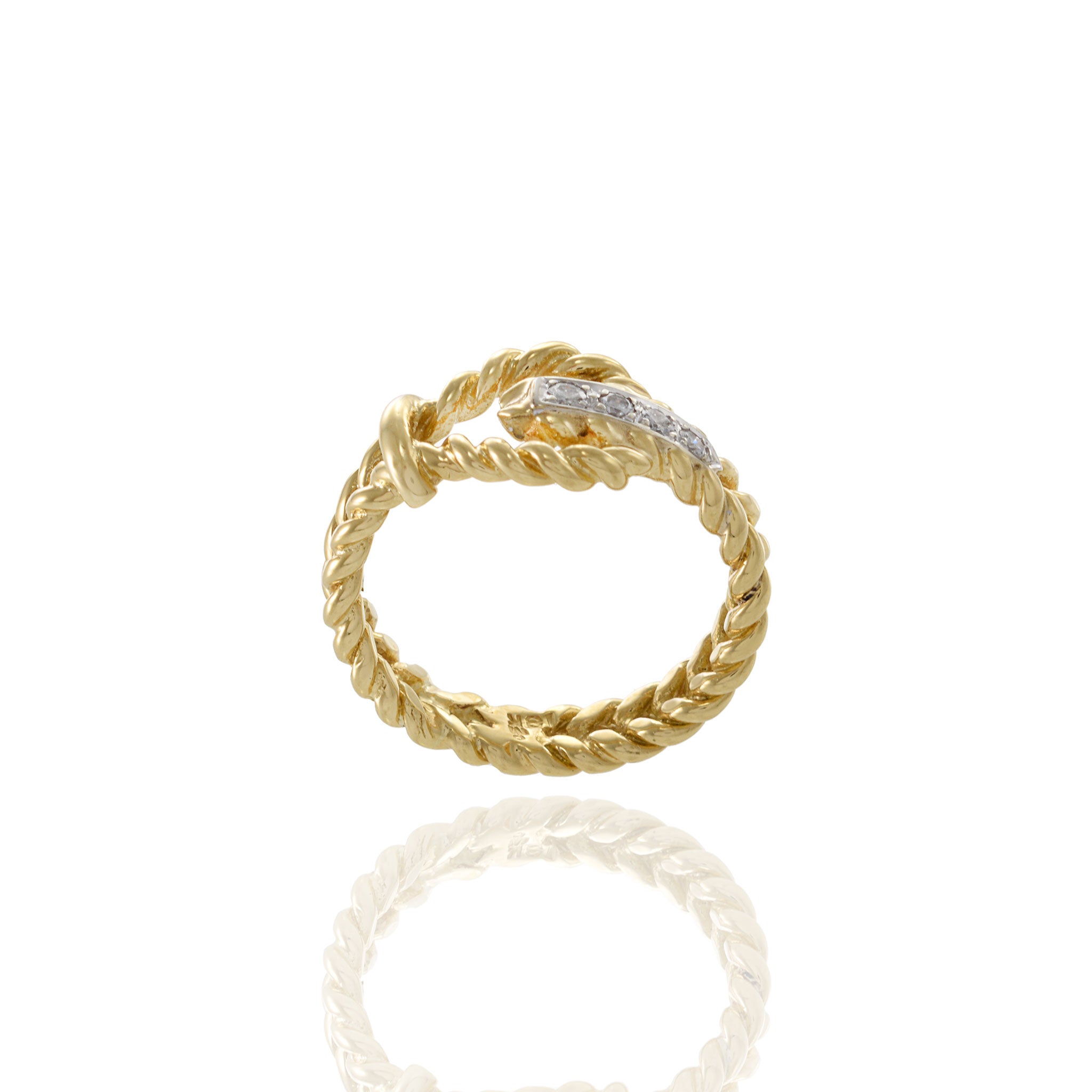 Vintage 1970s 18KT Yellow Gold Diamond Rope Ring