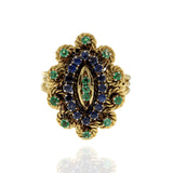 Vintage Retro Era 18KT Yellow Gold Emerald and Sapphire Ring