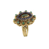 Vintage Retro Era 18KT Yellow Gold Emerald and Sapphire Ring