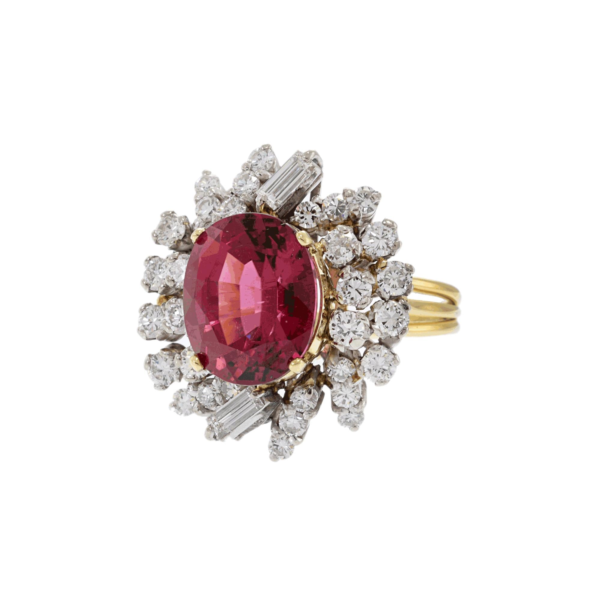 Vintage Retro Era Pink Tourmaline and Diamond Ring