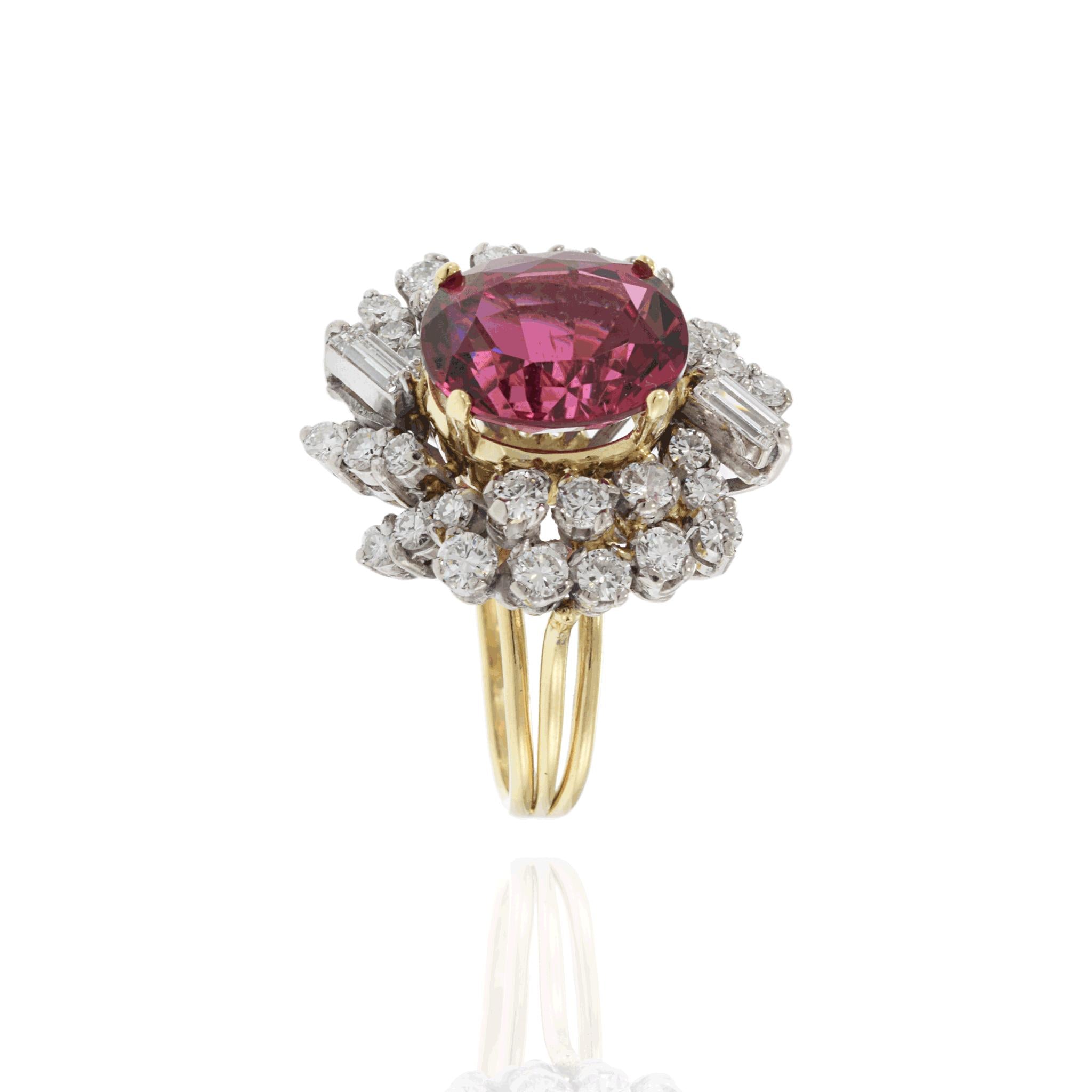 Vintage Retro Era Pink Tourmaline and Diamond Ring