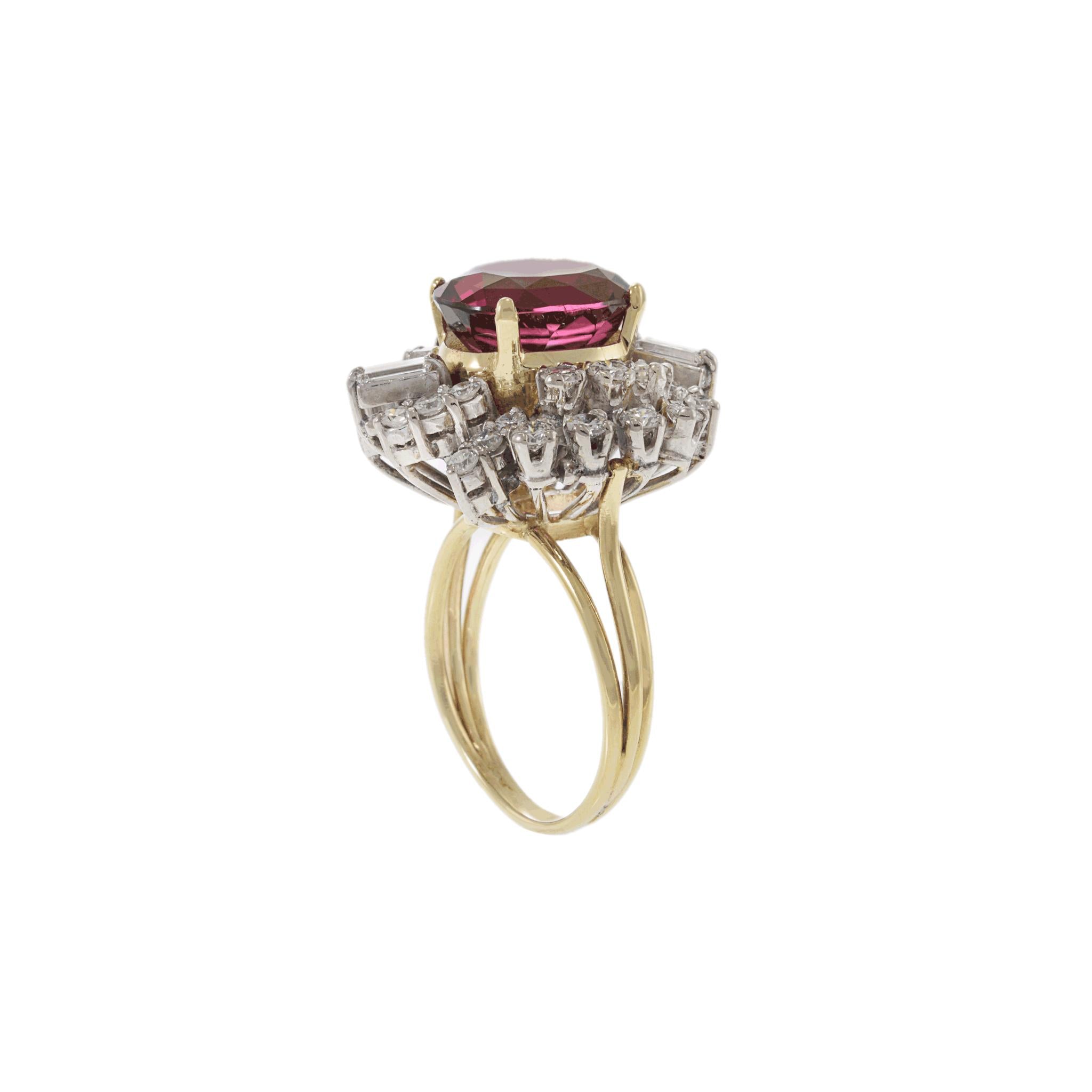 Vintage Retro Era Pink Tourmaline and Diamond Ring