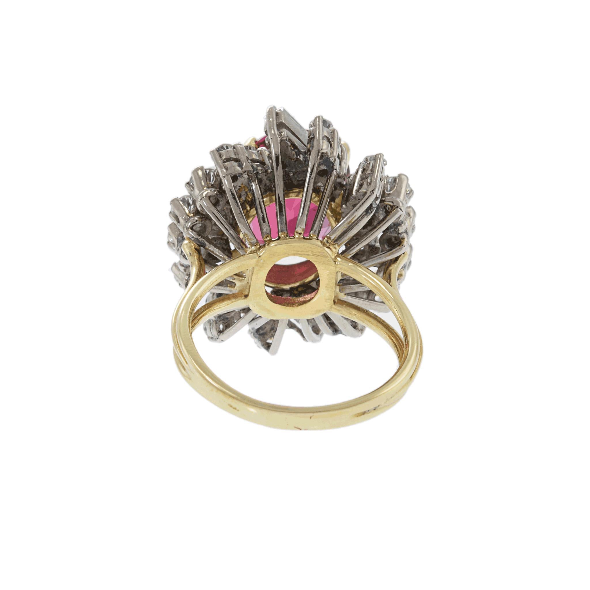 Vintage Retro Era Pink Tourmaline and Diamond Ring