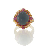 18KT Yellow Gold IGI Certified Jade, Ruby and Diamond Cocktail Ring