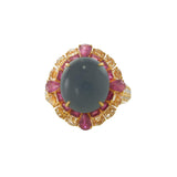 18KT Yellow Gold IGI Certified Jade, Ruby and Diamond Cocktail Ring