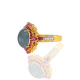 18KT Yellow Gold IGI Certified Jade, Ruby and Diamond Cocktail Ring