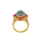 18KT Yellow Gold IGI Certified Jade, Ruby and Diamond Cocktail Ring