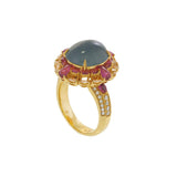 18KT Yellow Gold IGI Certified Jade, Ruby and Diamond Cocktail Ring