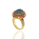18KT Yellow Gold IGI Certified Jade, Ruby and Diamond Cocktail Ring