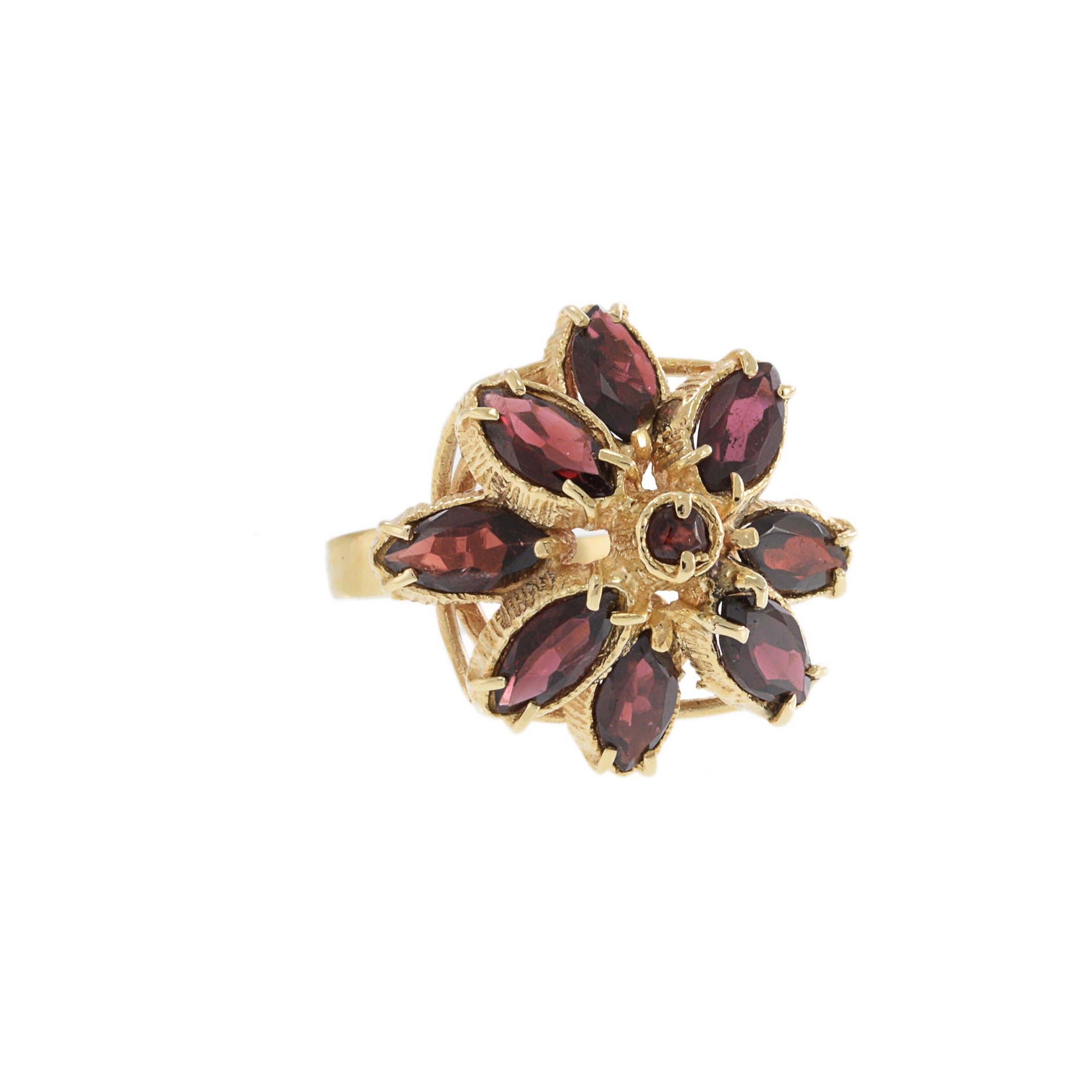 14KT Yellow Gold Retro Era Red Garnet Cocktail Ring