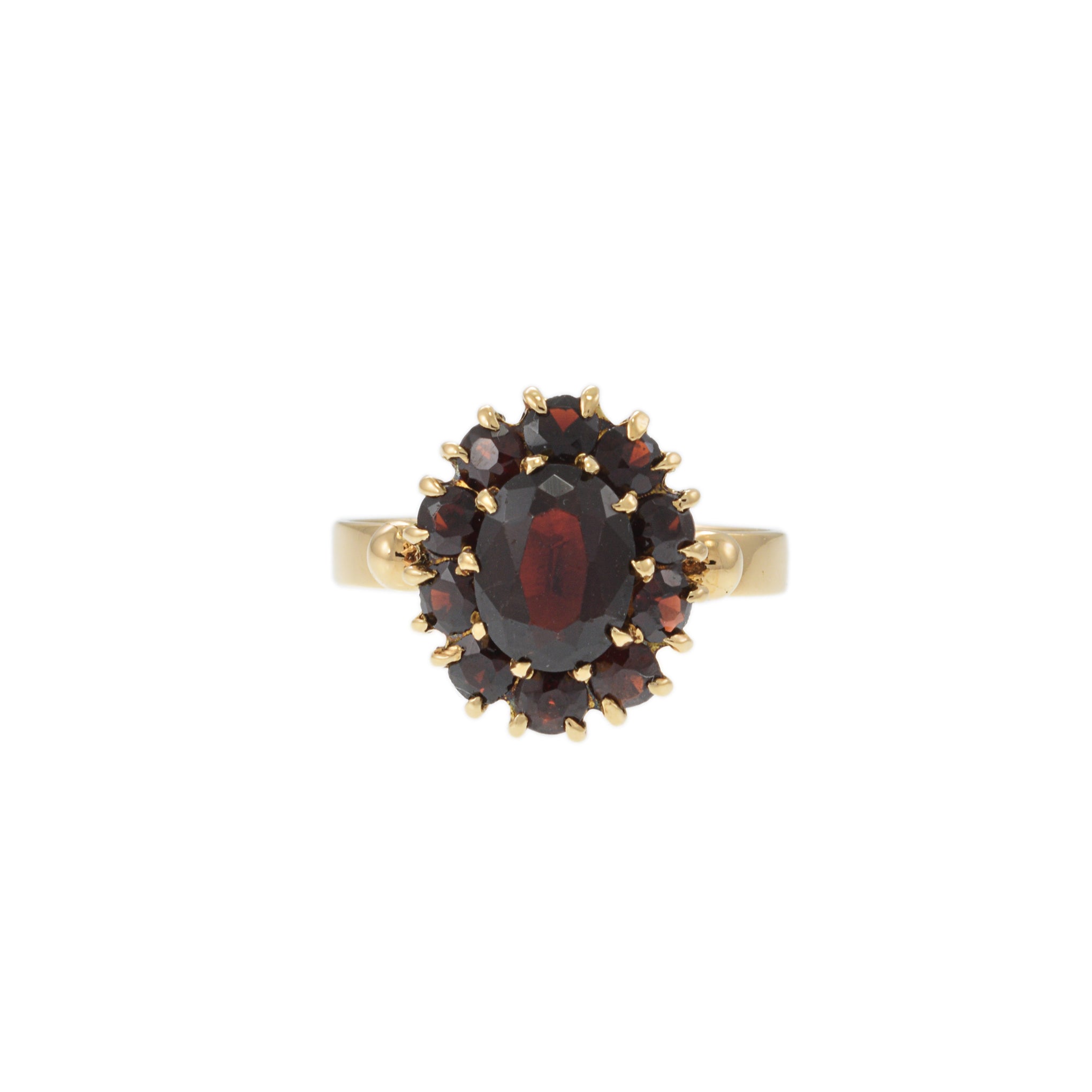 18KT Yellow Gold Retro Era Garnet Ring