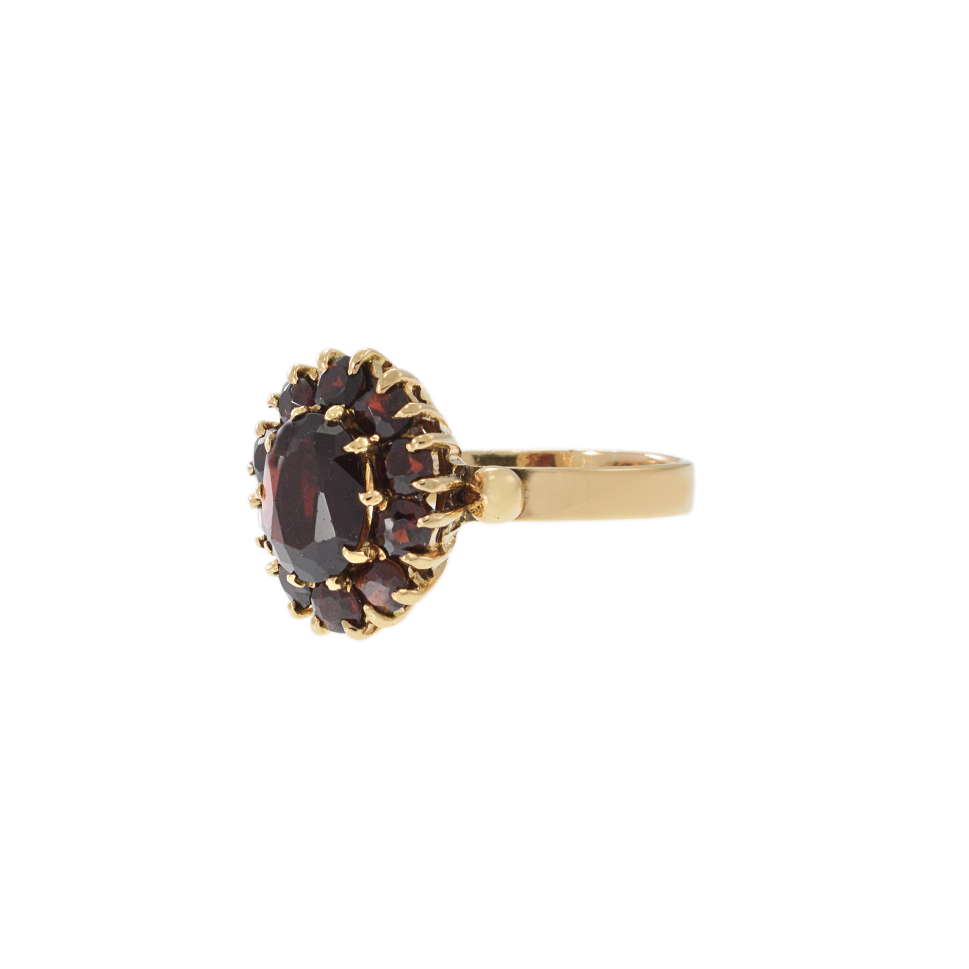 18KT Yellow Gold Retro Era Garnet Ring