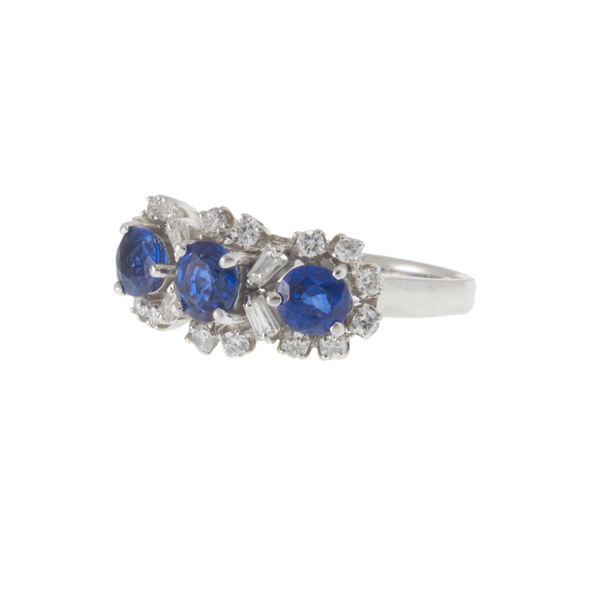 Platinum Estate Three Stone Sapphire and Diamond Ring