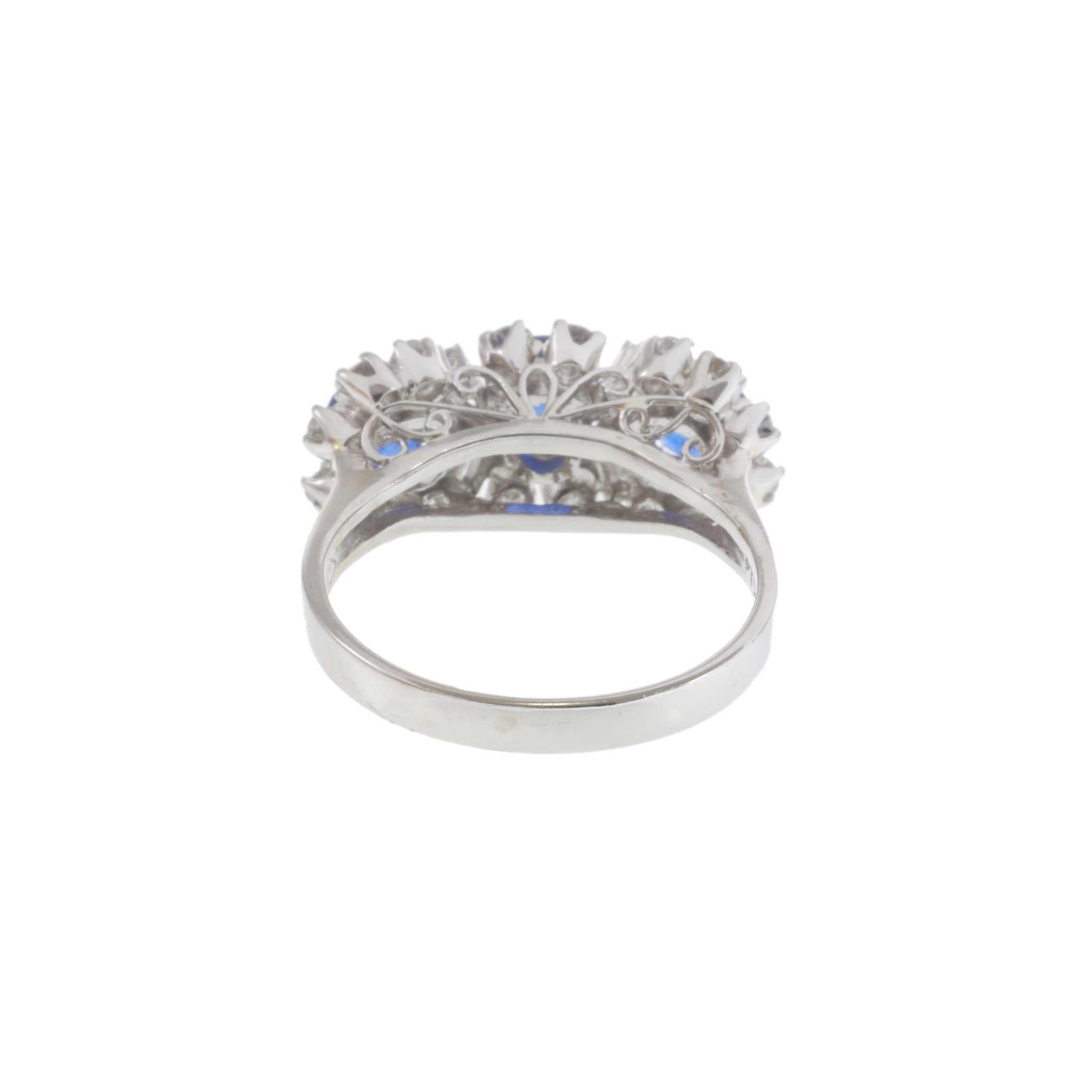 Platinum Estate Three Stone Sapphire and Diamond Ring
