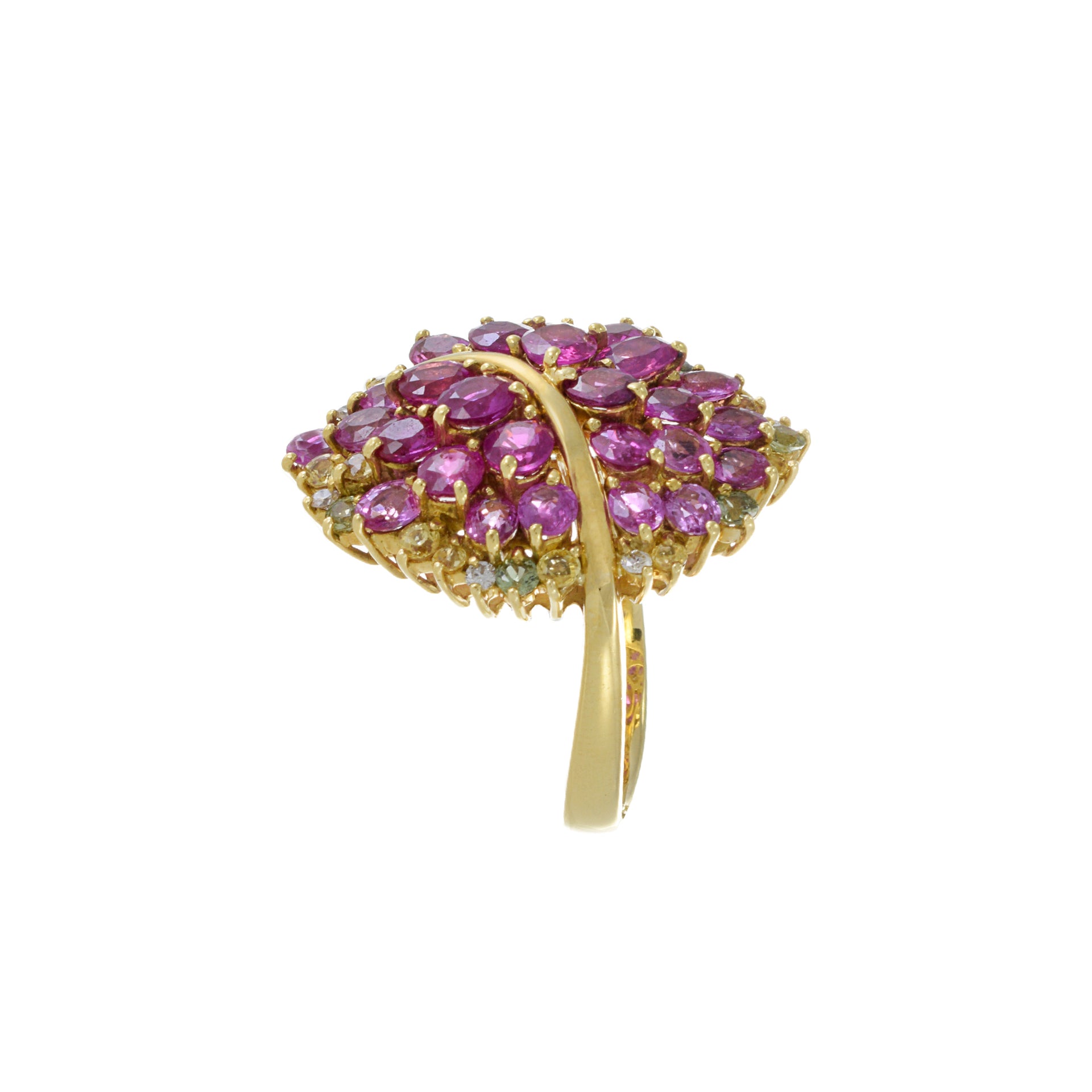 Estate 18KT Yellow Gold Pink Sapphire And Diamond Ring