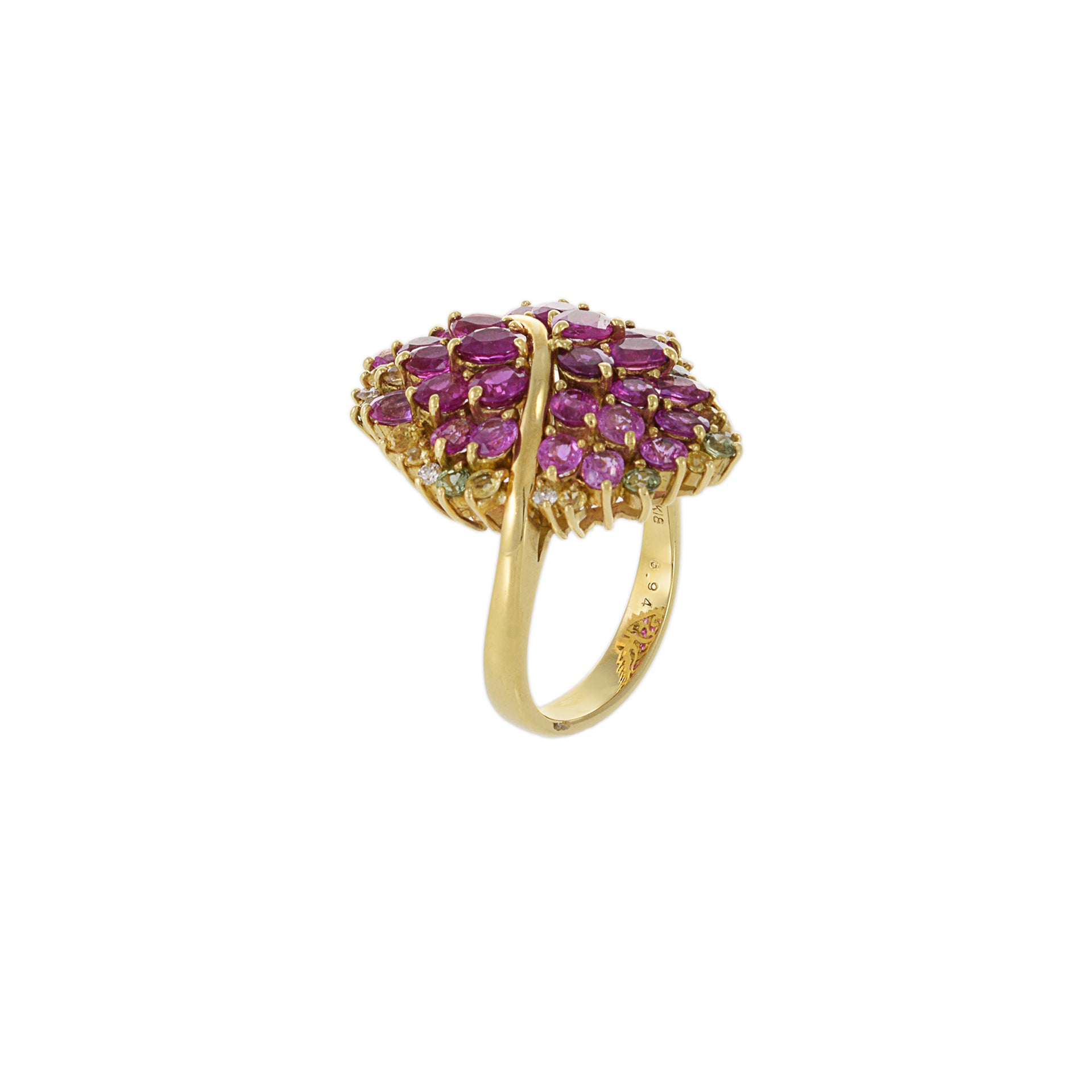 Estate 18KT Yellow Gold Pink Sapphire And Diamond Ring