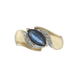 Vintage 1970s 14KT Yellow Gold Marquise Sapphire and Diamond Swirl Ring