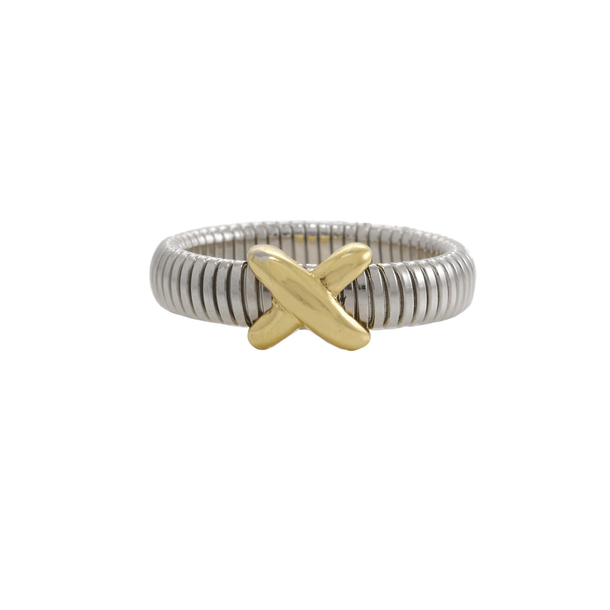 Estate Two-Tone Cable Crossover Ring in Sterling Silver and 14KT Yellow Gold