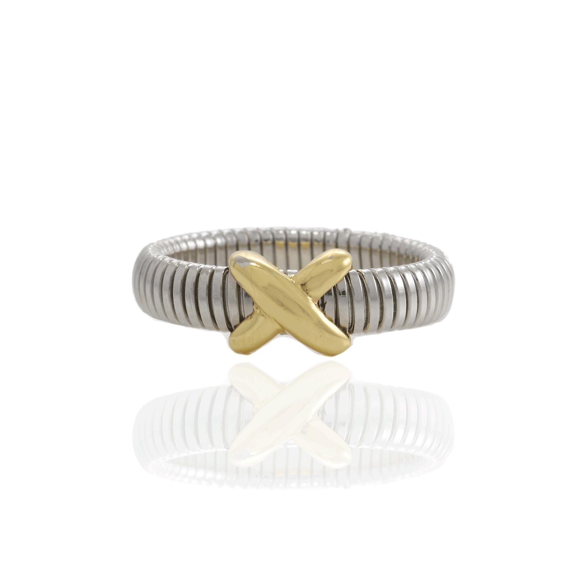 Estate Two-Tone Cable Crossover Ring in Sterling Silver and 14KT Yellow Gold
