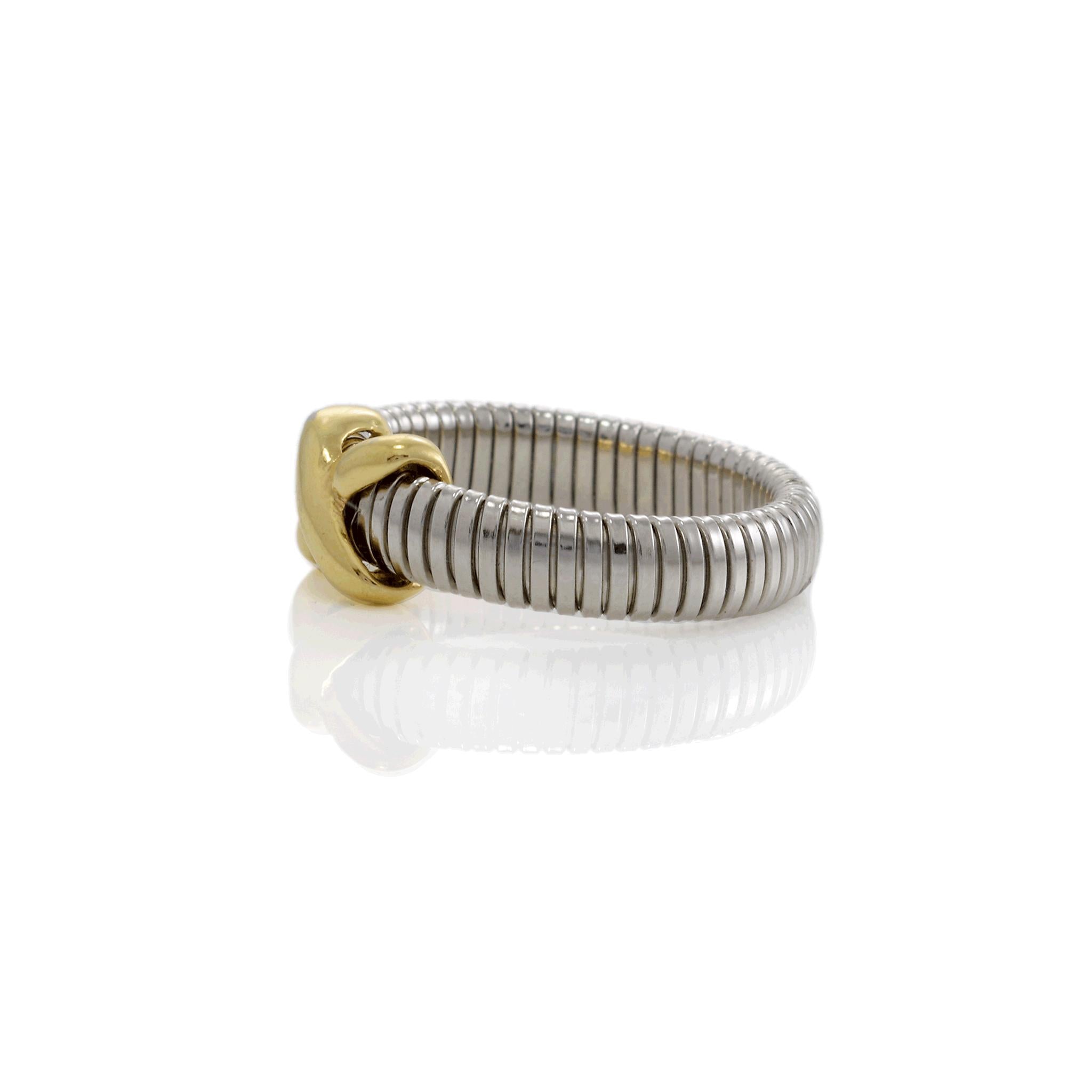 Estate Two-Tone Cable Crossover Ring in Sterling Silver and 14KT Yellow Gold