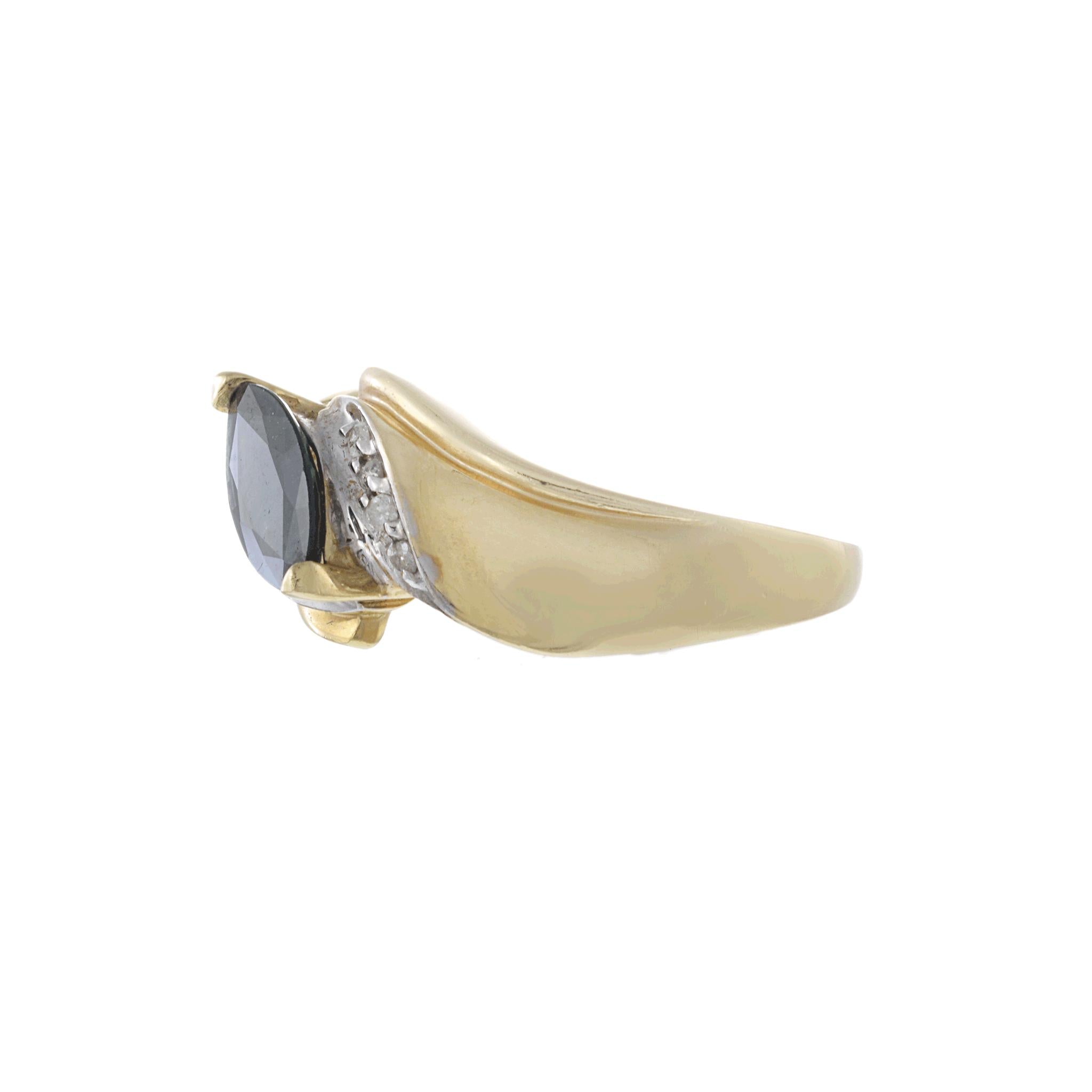 Vintage 1970s 14KT Yellow Gold Marquise Sapphire and Diamond Swirl Ring