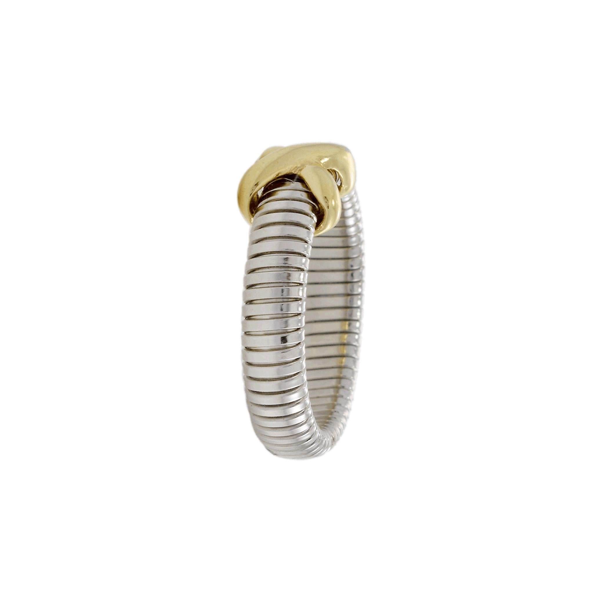 Estate Two-Tone Cable Crossover Ring in Sterling Silver and 14KT Yellow Gold