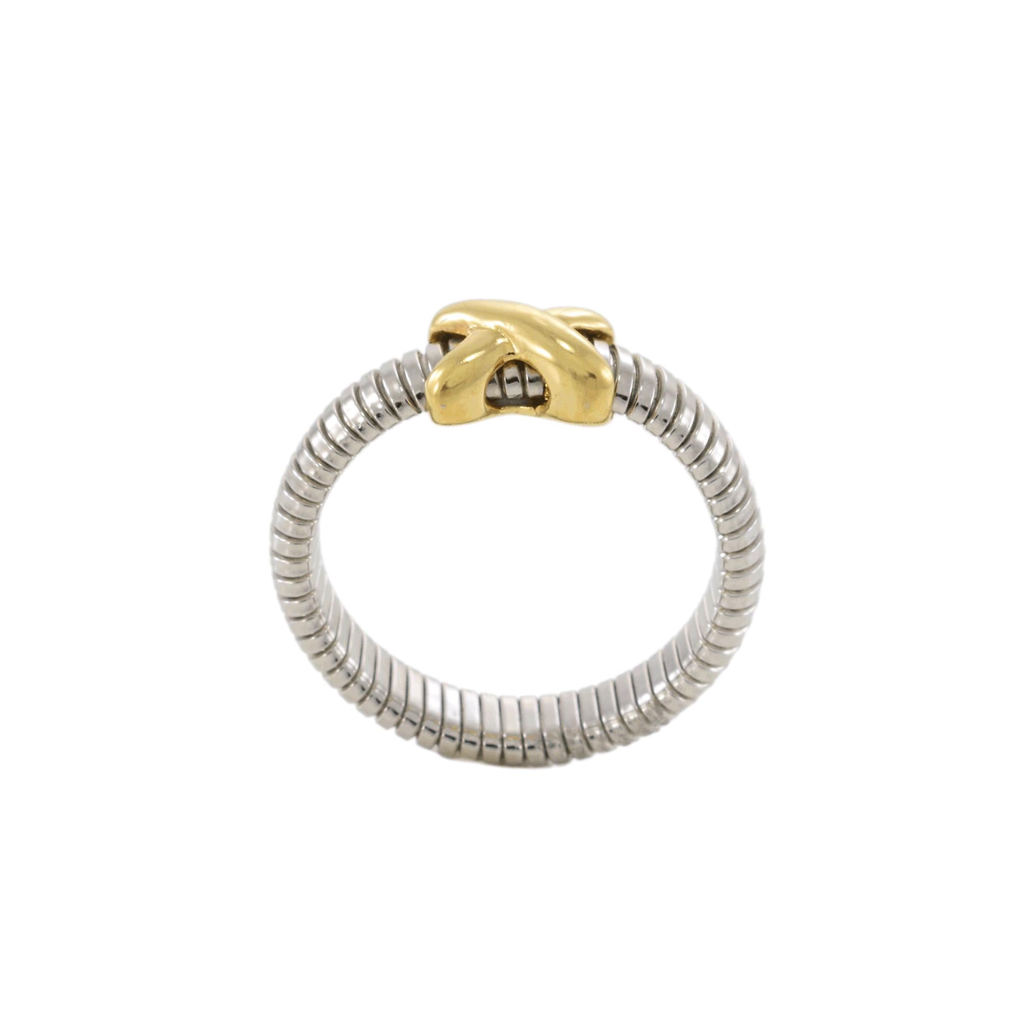 Estate Two-Tone Cable Crossover Ring in Sterling Silver and 14KT Yellow Gold
