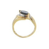 Vintage 1970s 14KT Yellow Gold Marquise Sapphire and Diamond Swirl Ring
