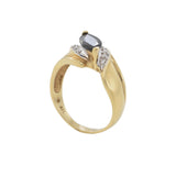 Vintage 1970s 14KT Yellow Gold Marquise Sapphire and Diamond Swirl Ring